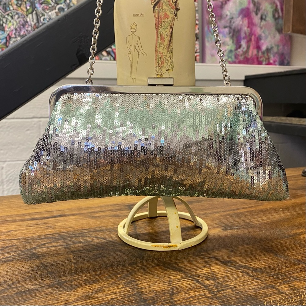 Sequin Ombré Turquoise & Silver Clutch - Picture 2 of 4